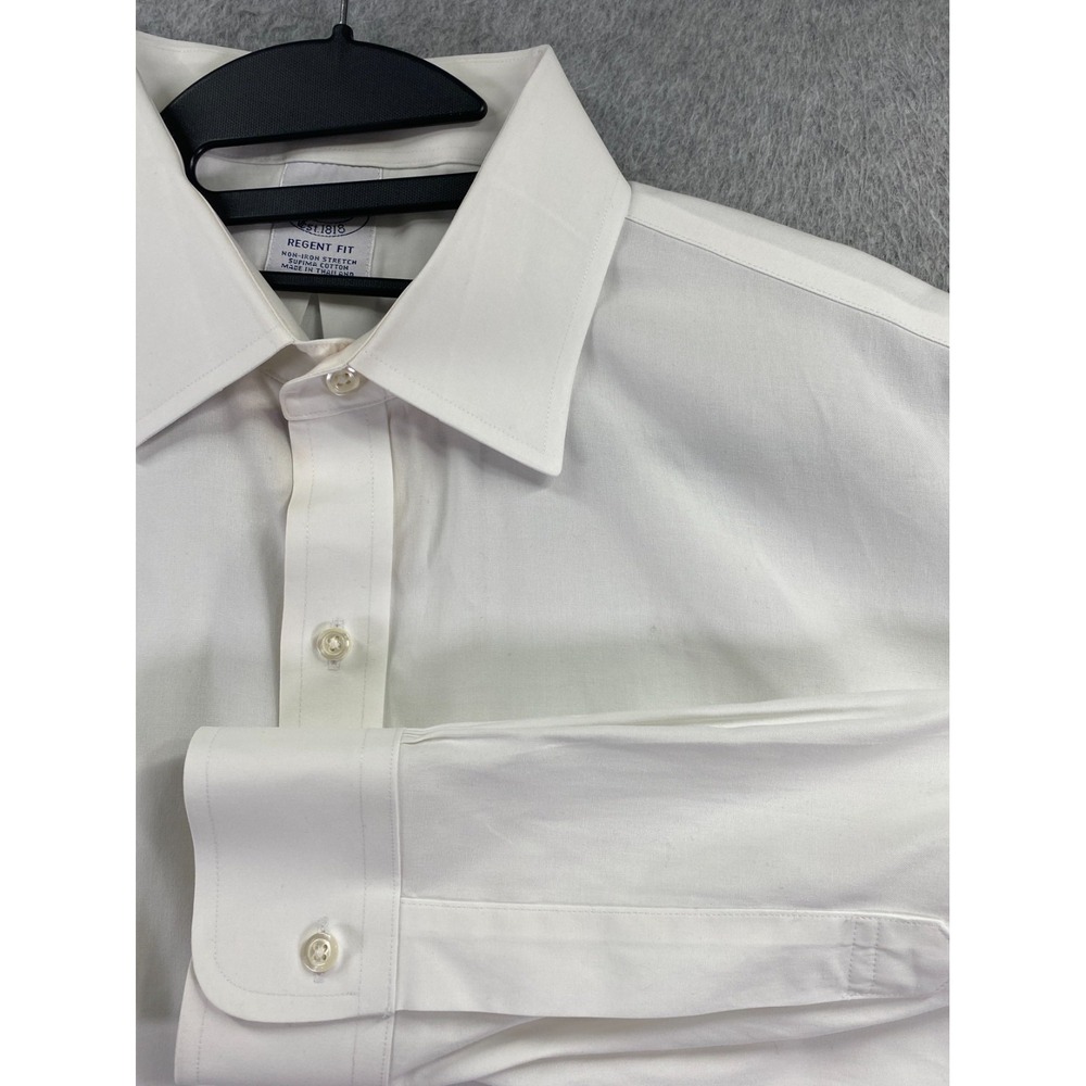 Brooks Brothers Shirt Mens 16.5-35 Solid White Long Sleeve Button Regent Cotton
